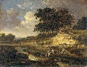Jan Wijnants Landscape with a rider watering his horse. painting